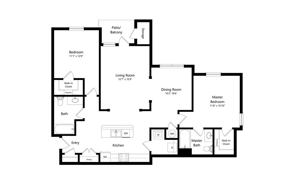 The Berkeley - 2 bedroom floorplan layout with 2 baths and 1162 to 1180 square feet. (D / 2D)