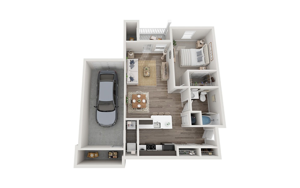 The Hybrid - 1 bedroom floorplan layout with 1 bathroom and 710 square feet (3D)